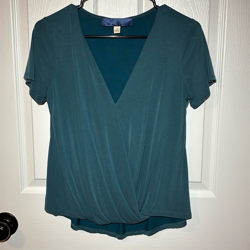 Francesca's Teal Wrap Top